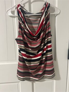 Calvin Klein Red, Black & Cream Striped Cowl Neck Tank